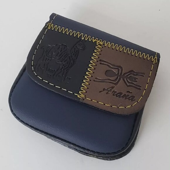 PERUVIAN GENUINE LEATHER PURSE COINS MEN'S WOMEN'S EMBOSSED LOGO DESIGN WALLET - Picture 1 of 3